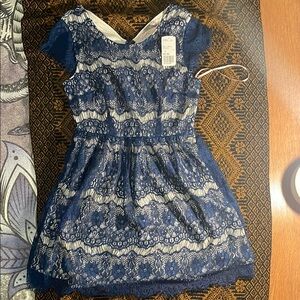 NWT Blue & Cream Lace Dress